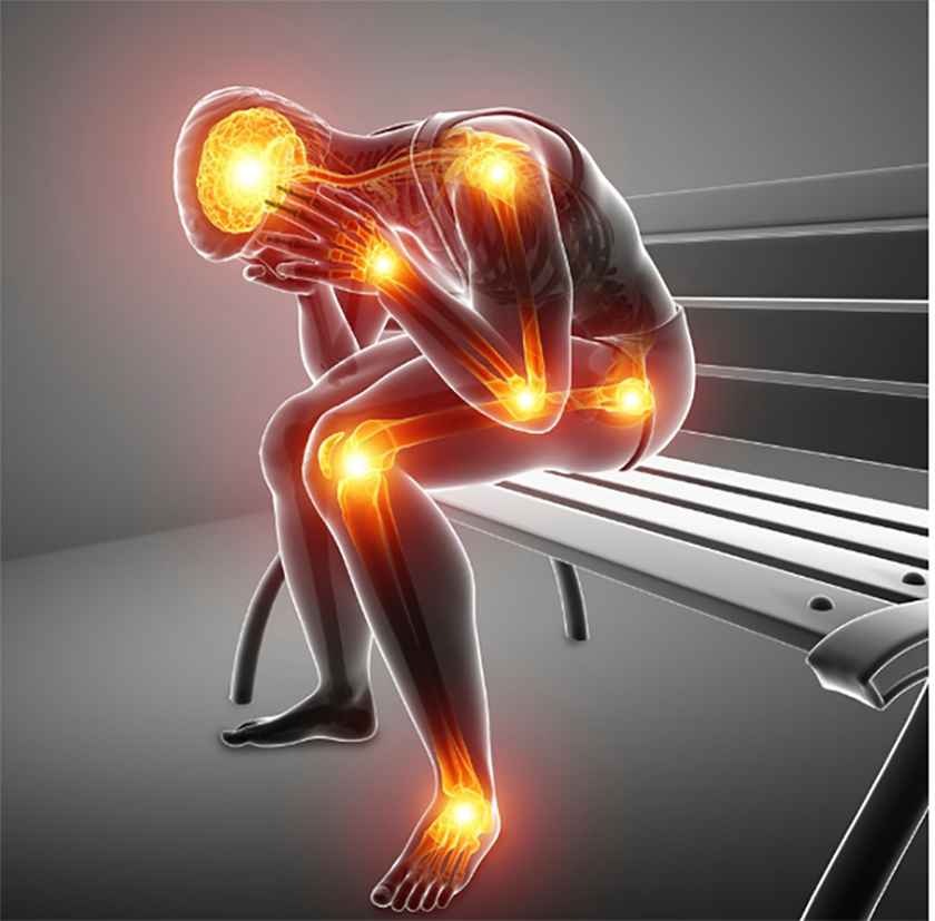 Image of man kneeling with pain points highlighted
